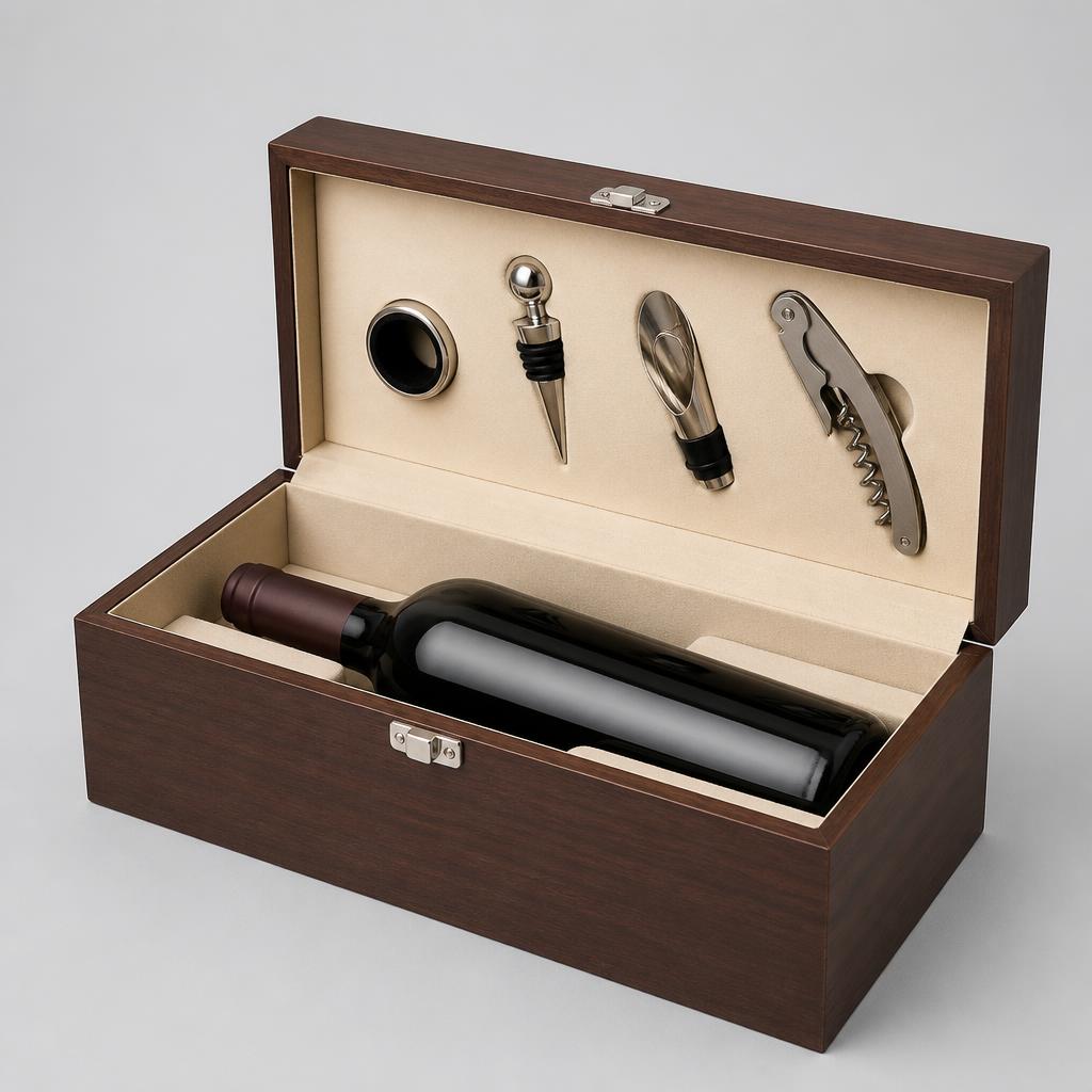 Set de vino en caja de madera
